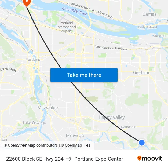 22600 Block SE Hwy 224 to Portland Expo Center map