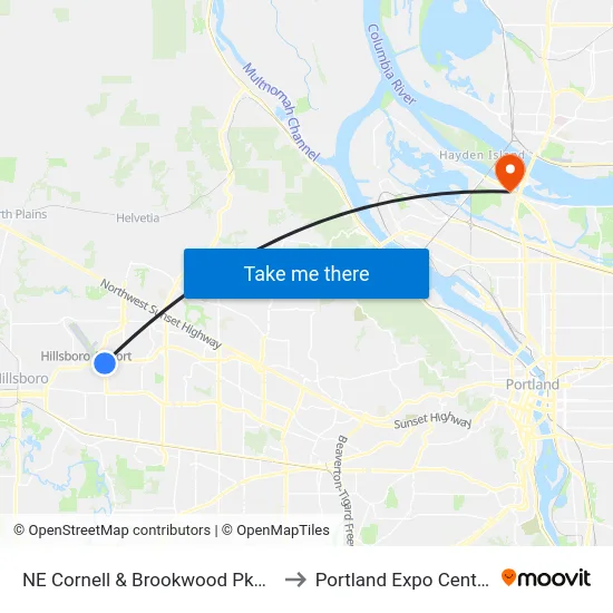 NE Cornell & Brookwood Pkwy to Portland Expo Center map