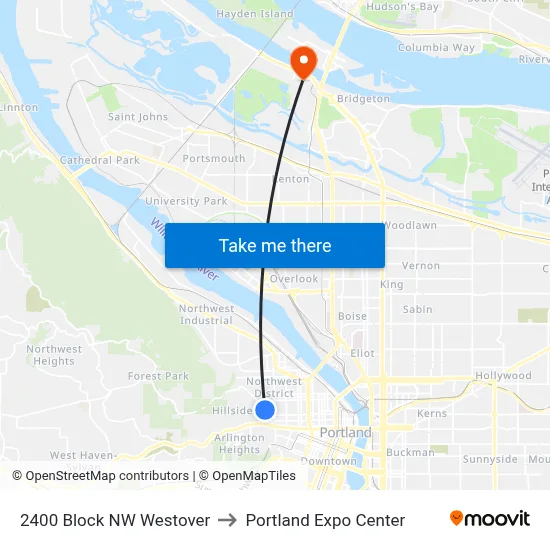 2400 Block NW Westover to Portland Expo Center map