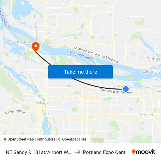 NE Sandy & 181st/Airport Way to Portland Expo Center map
