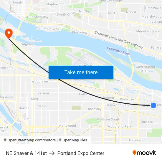 NE Shaver & 141st to Portland Expo Center map