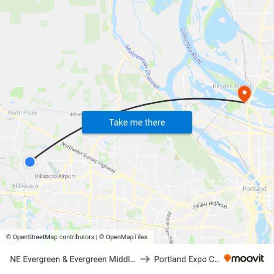 NE Evergreen & Evergreen Middle School to Portland Expo Center map