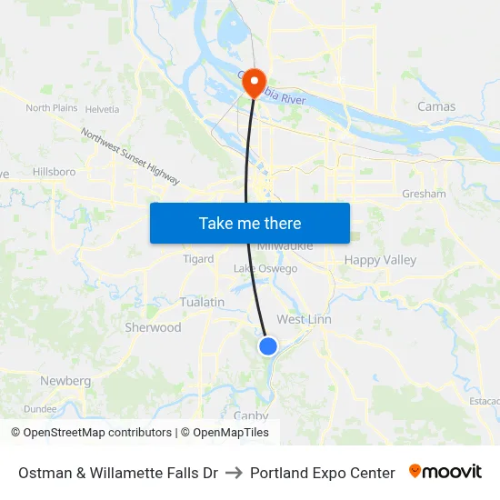 Ostman & Willamette Falls Dr to Portland Expo Center map