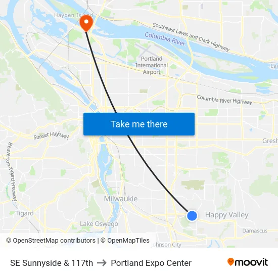 SE Sunnyside & 117th to Portland Expo Center map