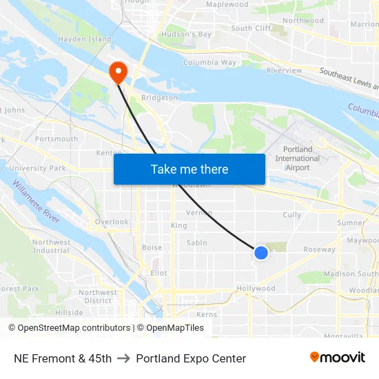 NE Fremont & 45th to Portland Expo Center map
