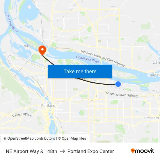 NE Airport Way & 148th to Portland Expo Center map