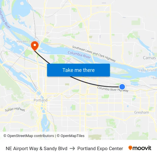 NE Airport Way & Sandy Blvd to Portland Expo Center map