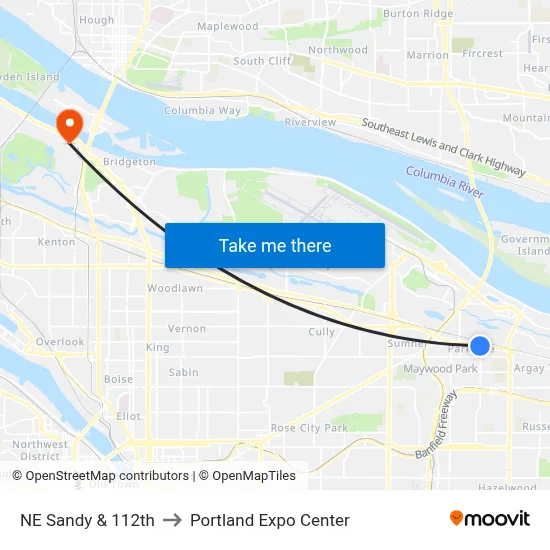 NE Sandy & 112th to Portland Expo Center map