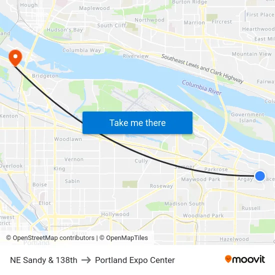 NE Sandy & 138th to Portland Expo Center map