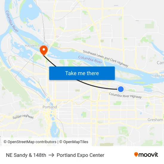 NE Sandy & 148th to Portland Expo Center map