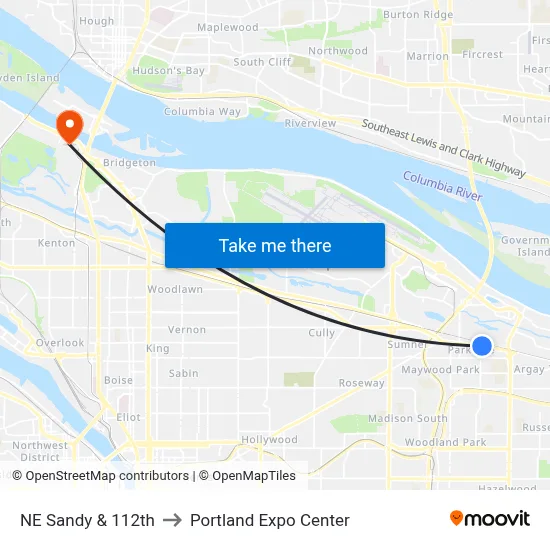 NE Sandy & 112th to Portland Expo Center map