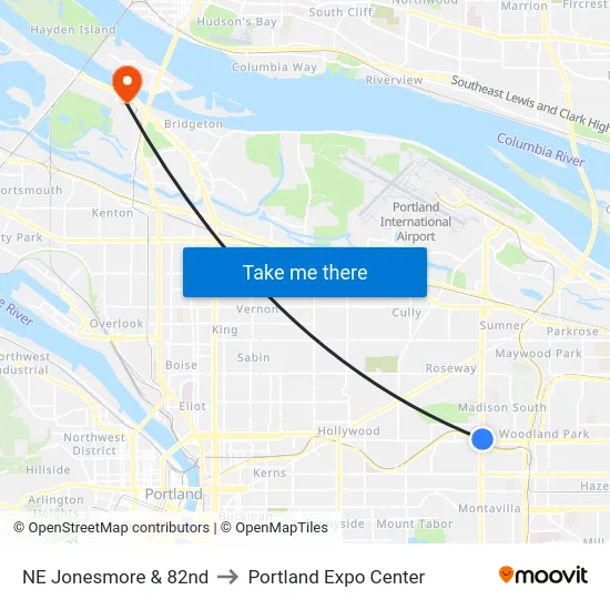 NE Jonesmore & 82nd to Portland Expo Center map