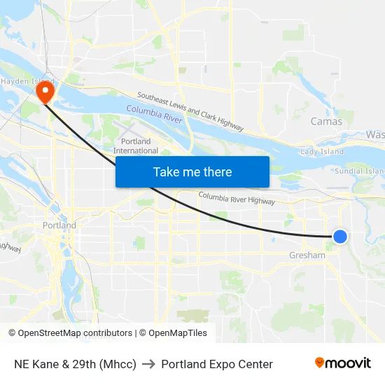 NE Kane & 29th (Mhcc) to Portland Expo Center map