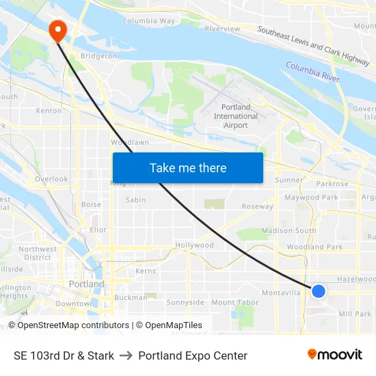 SE 103rd Dr & Stark to Portland Expo Center map
