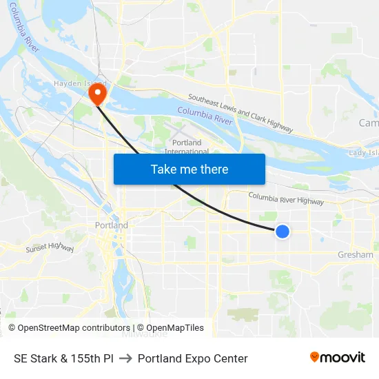 SE Stark & 155th Pl to Portland Expo Center map