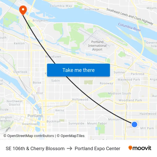SE 106th & Cherry Blossom to Portland Expo Center map