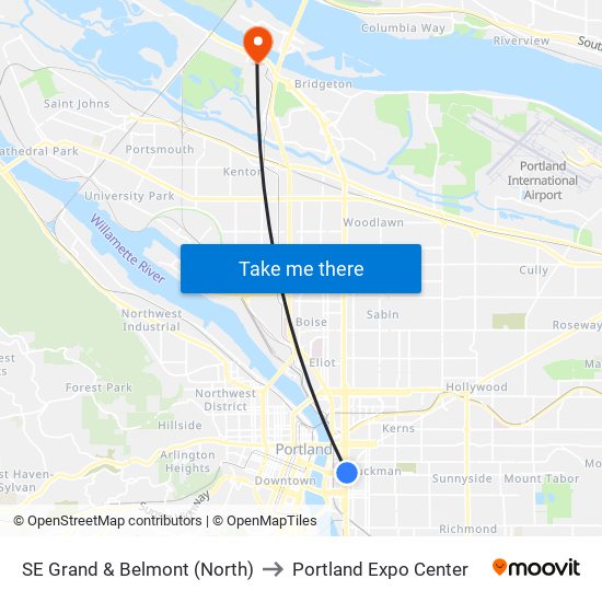 SE Grand & Belmont (North) to Portland Expo Center map