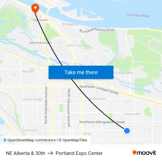NE Alberta & 30th to Portland Expo Center map