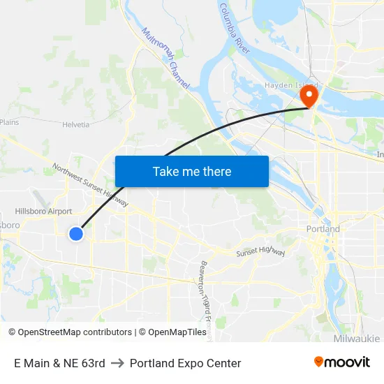 E Main & NE 63rd to Portland Expo Center map