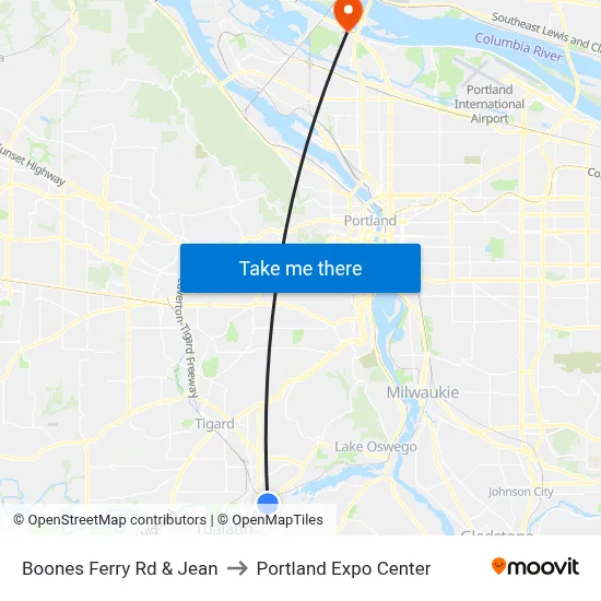 Boones Ferry Rd & Jean to Portland Expo Center map