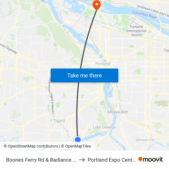 Boones Ferry Rd & Radiance Ln to Portland Expo Center map