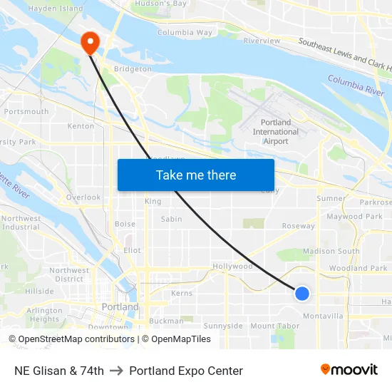 NE Glisan & 74th to Portland Expo Center map