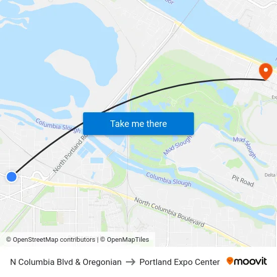 N Columbia Blvd & Oregonian to Portland Expo Center map