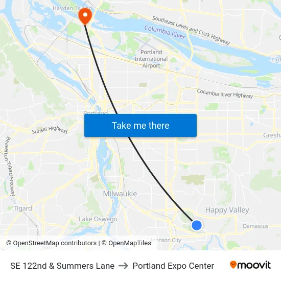 SE 122nd & Summers Lane to Portland Expo Center map