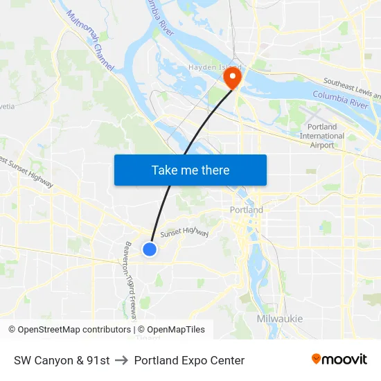 SW Canyon & 91st to Portland Expo Center map