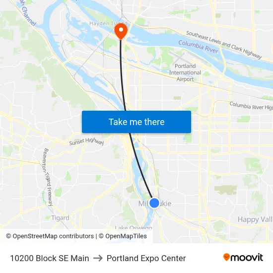 10200 Block SE Main to Portland Expo Center map
