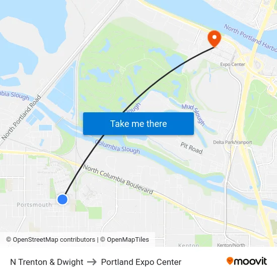 N Trenton & Dwight to Portland Expo Center map