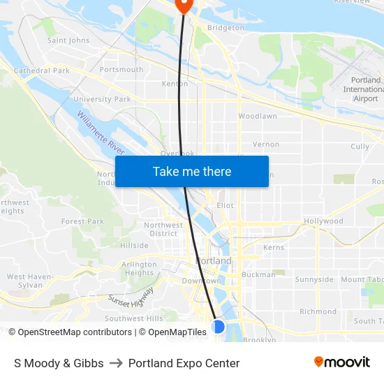 S Moody & Gibbs to Portland Expo Center map
