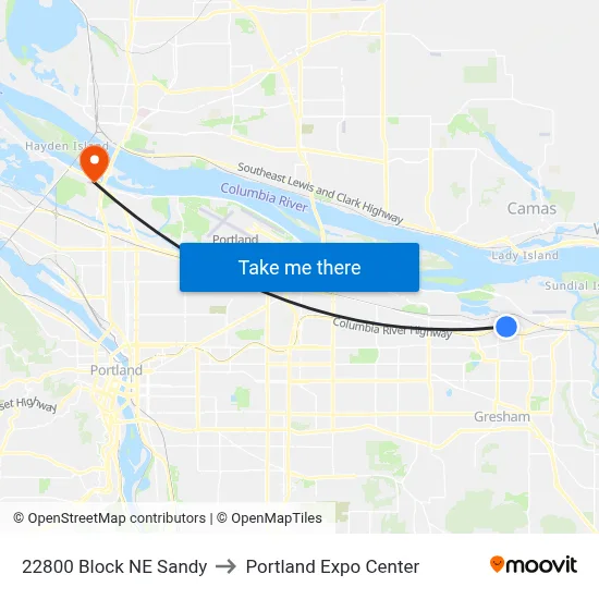 22800 Block NE Sandy to Portland Expo Center map