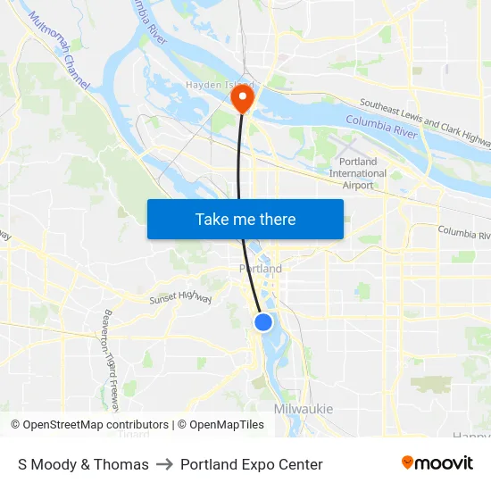 S Moody & Thomas to Portland Expo Center map