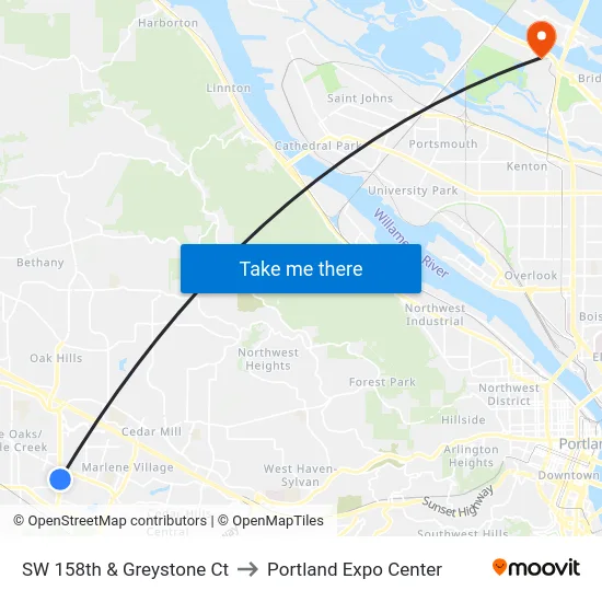 SW 158th & Greystone Ct to Portland Expo Center map