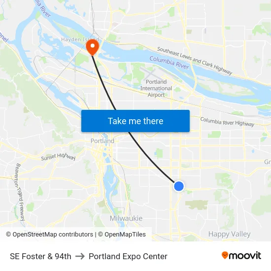 SE Foster & 94th to Portland Expo Center map