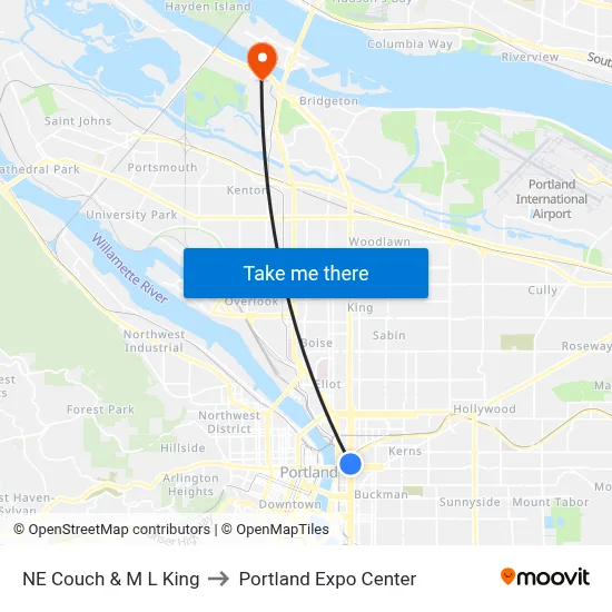 NE Couch & M L King to Portland Expo Center map