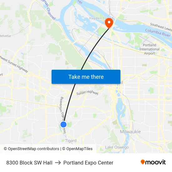 8300 Block SW Hall to Portland Expo Center map