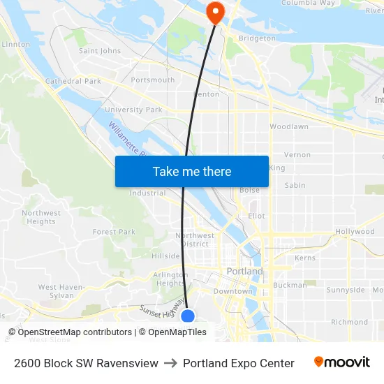 2600 Block SW Ravensview to Portland Expo Center map