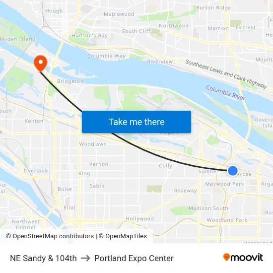 NE Sandy & 104th to Portland Expo Center map