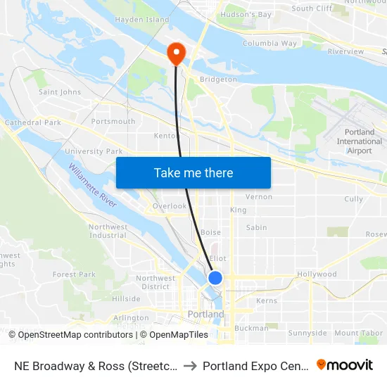 NE Broadway & Ross (Streetcar) to Portland Expo Center map