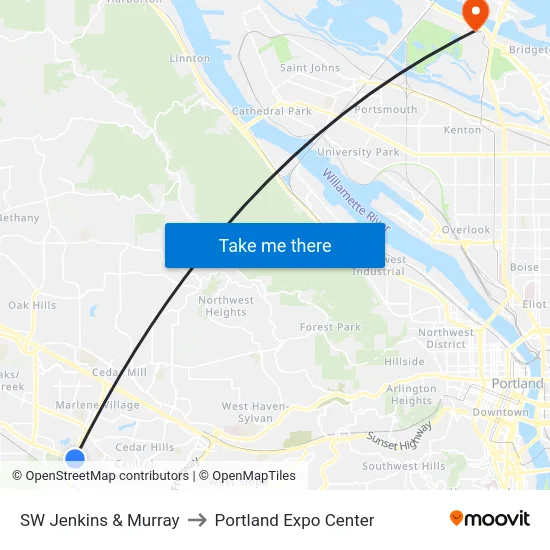 SW Jenkins & Murray to Portland Expo Center map