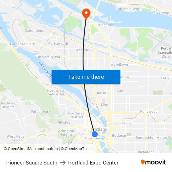 Pioneer Square South to Portland Expo Center map