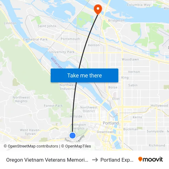 Oregon Vietnam Veterans Memorial (Southbound) to Portland Expo Center map