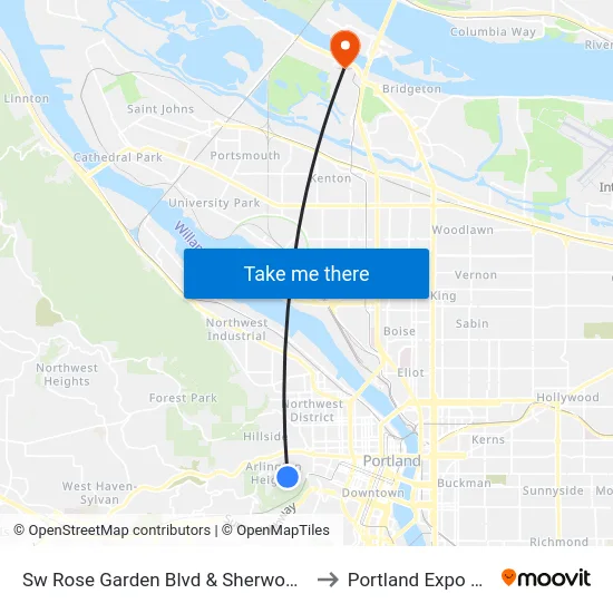 Sw Rose Garden Blvd & Sherwood (South) to Portland Expo Center map