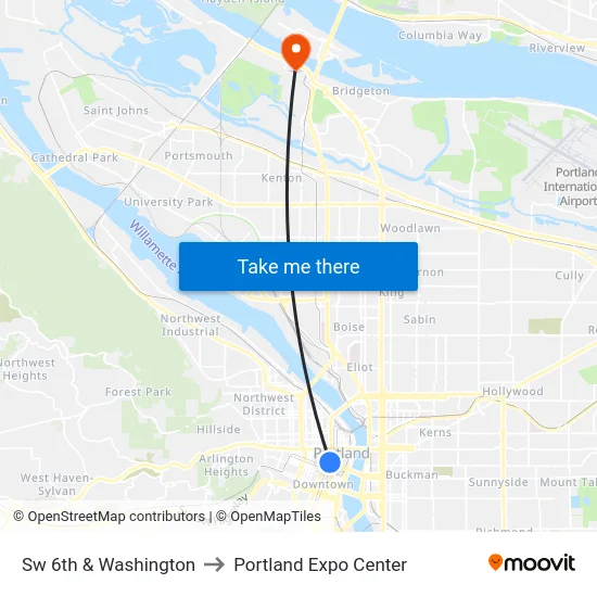 Sw 6th & Washington to Portland Expo Center map