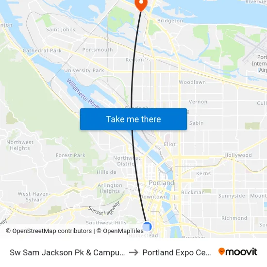 Sw Sam Jackson Pk & Campus Dr to Portland Expo Center map