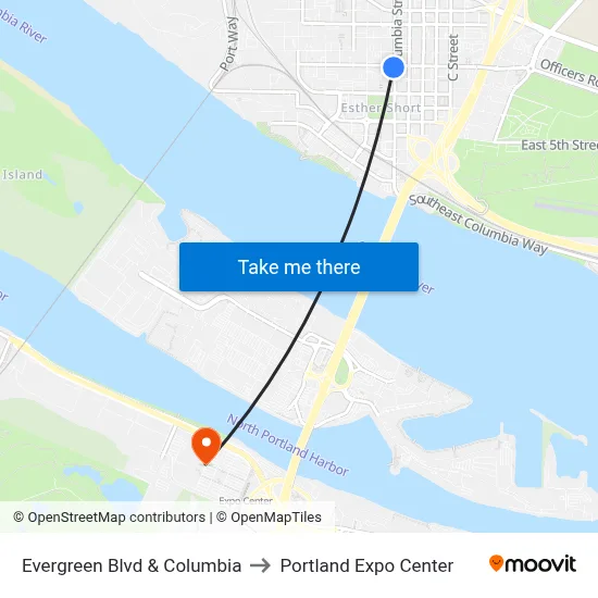Evergreen Blvd & Columbia to Portland Expo Center map