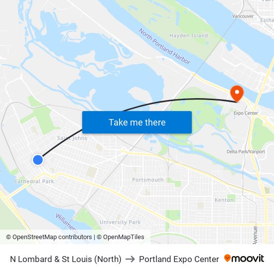 N Lombard & St Louis (North) to Portland Expo Center map