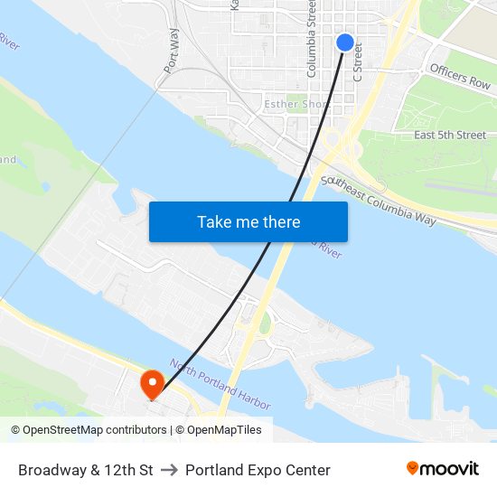 Broadway & 12th St to Portland Expo Center map